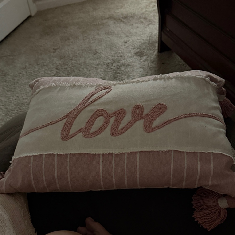 Source Unknown Pink and Cream Accent Pillow